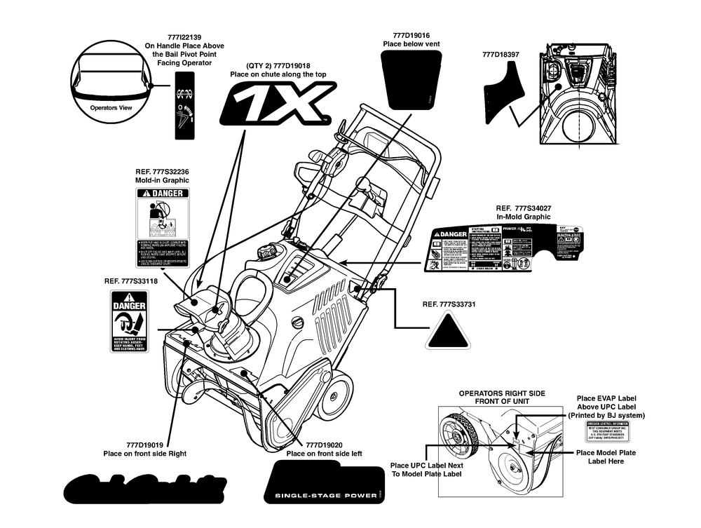 Label Map Diagram and Parts List for 1X221LHP (31AM2T6D710-31AM2T6D756)(2013) Cub Cadet Snow Blower